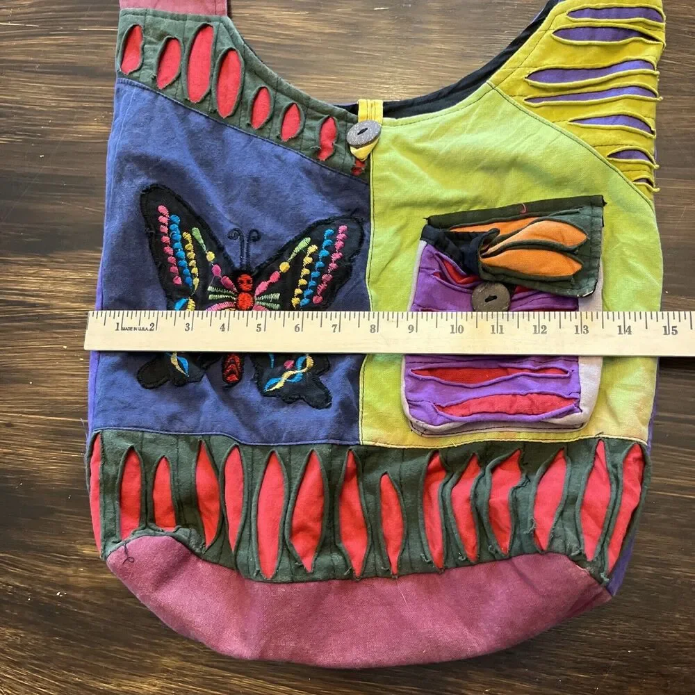 Hobo Style Multi-Colored Distressed 100% Cotton Bags Hand Made In Nepal